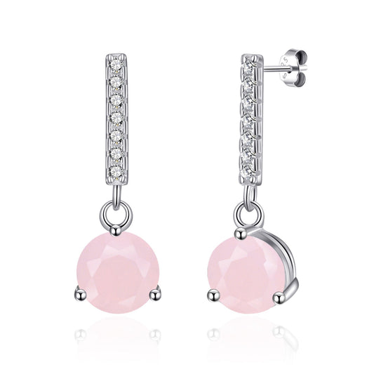Sterling Silver Rose Quartz Gemstone Drop Earrings with Quote Card