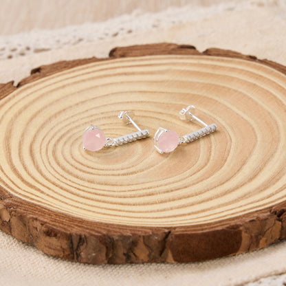 Sterling Silver Rose Quartz Gemstone Drop Earrings with Quote Card
