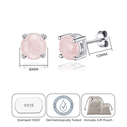 Sterling Silver Rose Quartz Gemstone Earrings with Quote Card