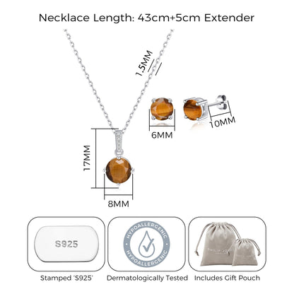 Sterling Silver Tigers Eye Gemstone Set with Quote Card