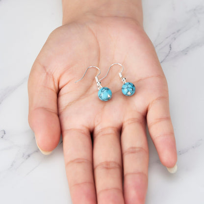Synthetic Turquoise Gemstone Round Drop Earrings with Quote Card