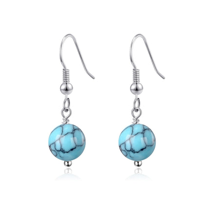 Synthetic Turquoise Gemstone Round Drop Earrings with Quote Card
