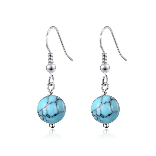Synthetic Turquoise Gemstone Round Drop Earrings with Quote Card