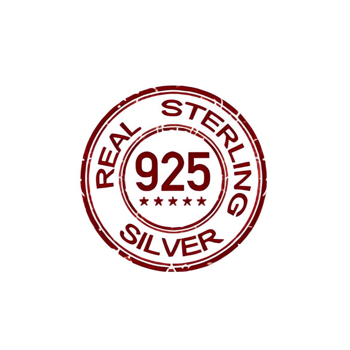 Real sterling silver 925 certification stamp in red, ensuring authenticity and quality for jewelry products.