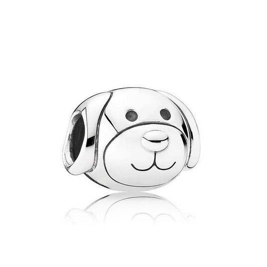 Silver dog charm with cute face design