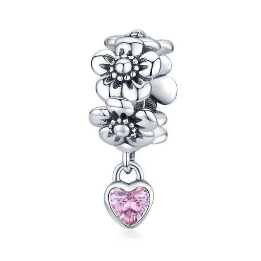 Floral Pink Heart Spacercharms