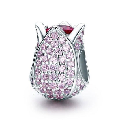 Pink tulip charm with sparkling crystals