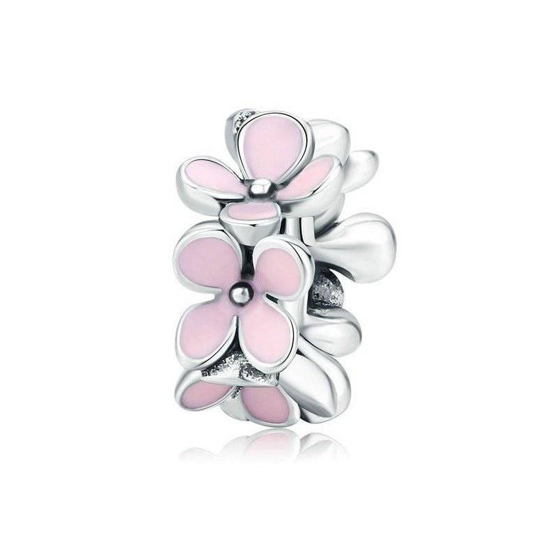 Pink Flowers Charm - Add Floral Elegance to Your Bracelet 🌸💖. Features delicate pink enamel petals on a silver charm, perfect for spring-themed jewelry.